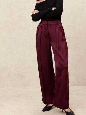 nwt BANANA REPUBLIC sateen pleated wide leg trousers 8